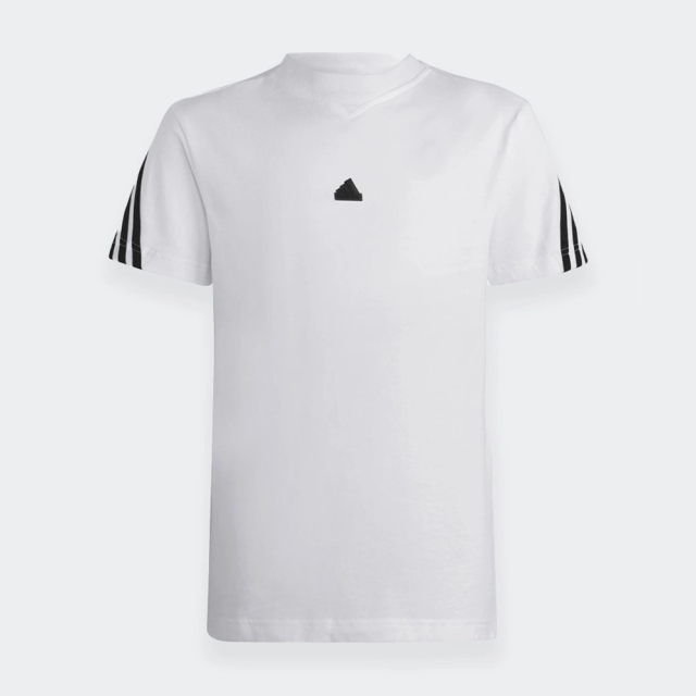 日本 adidas 經典白色黑LOGO肩三線 100%純棉 青年款透氣舒適 短袖T恤