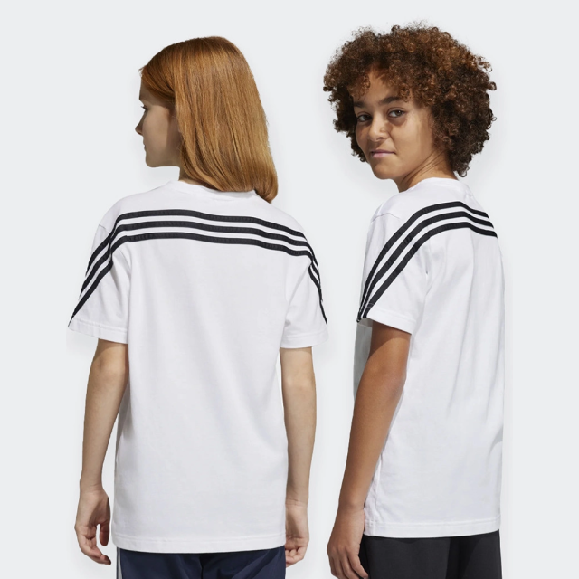 日本 adidas 經典白色黑LOGO肩三線 100%純棉 青年款透氣舒適 短袖T恤