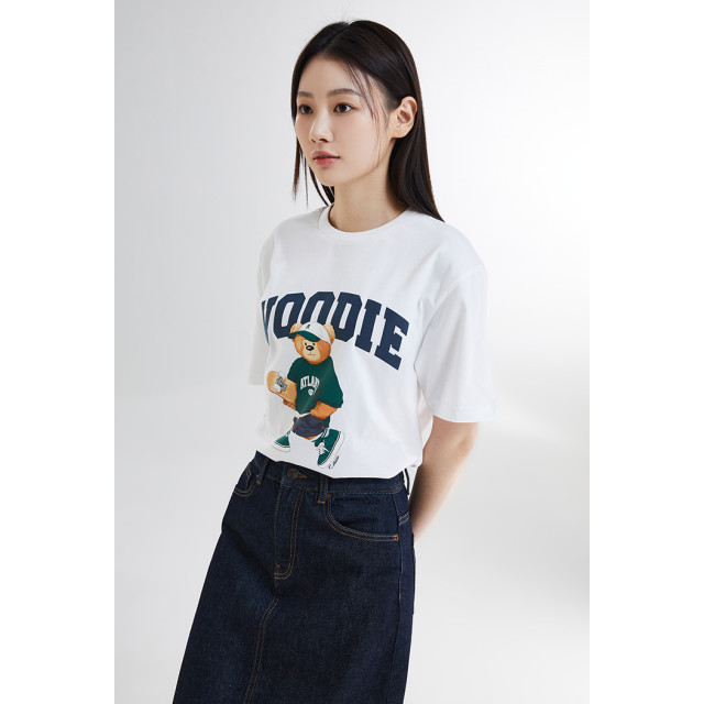 韓國 Spao 最新款滑板 Woody  熊熊 100%純棉 白色M 短袖T-shirt