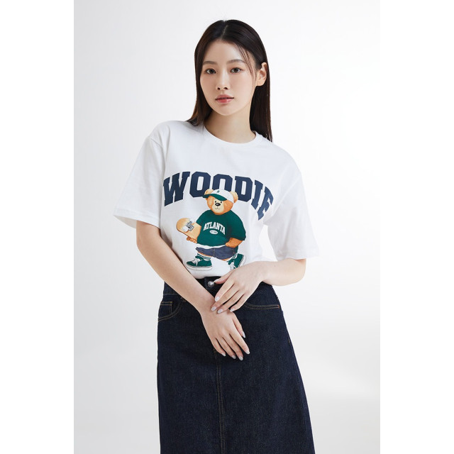 韓國 Spao 最新款滑板 Woody  熊熊 100%純棉 白色M 短袖T-shirt