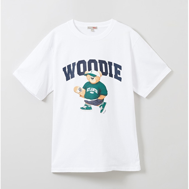 韓國 Spao 最新款滑板 Woody  熊熊 100%純棉 白色M 短袖T-shirt