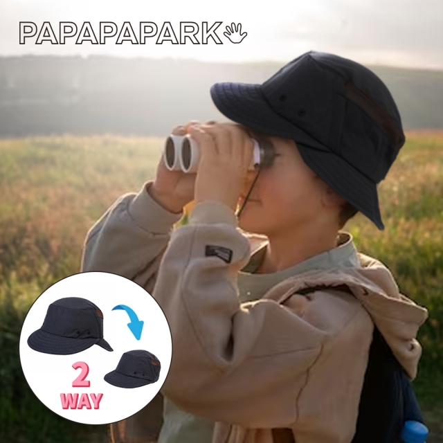 日本 PAPAPAPARK 兒童2WAY遮陽帽 / 藍黑