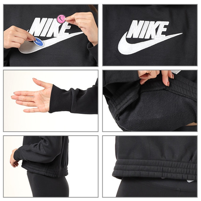 日本 Nike 經典大LOGO 可粘貼魔鬼氈絨  女款長袖連帽T恤 - M