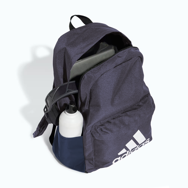 日本 adidas 海軍藍經典三線大LOGO 多夾層大容量運動休閒後背包