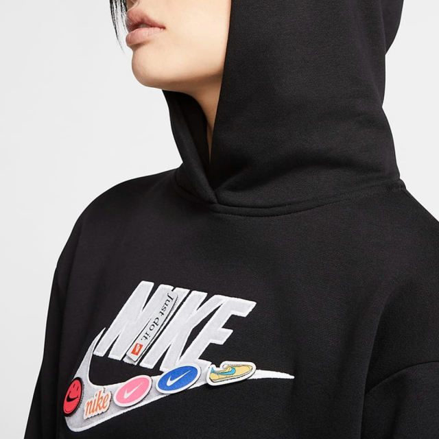日本 Nike 經典大LOGO 可粘貼魔鬼氈絨  女款長袖連帽T恤 - M